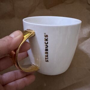 Starbucks White Ceramic Mug Gold Handle 14 oz Coffee Cup 2015